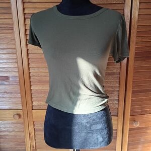 Timing Olive Green Ribbed Short Sleeve Top